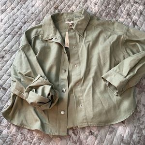 Oversized pistachio denim shirt jacket